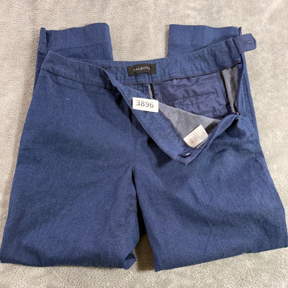 Talbots Chatham Ankle Pants Womens 4P Blue Mills Denim Side Zip 192018300P